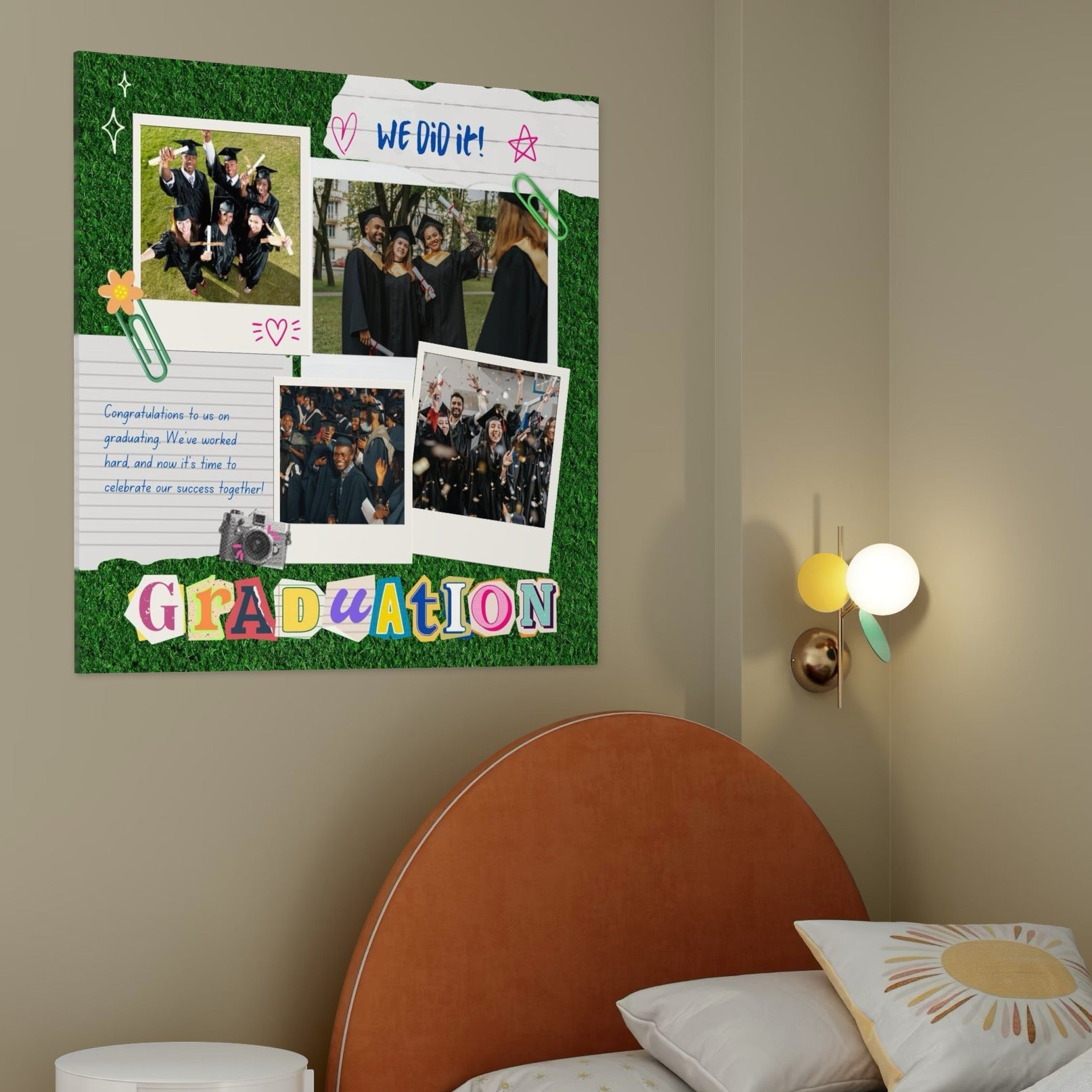 Tablou canvas decorativ cu tablou personalizat pentru absolvire cu fotografii si colaj