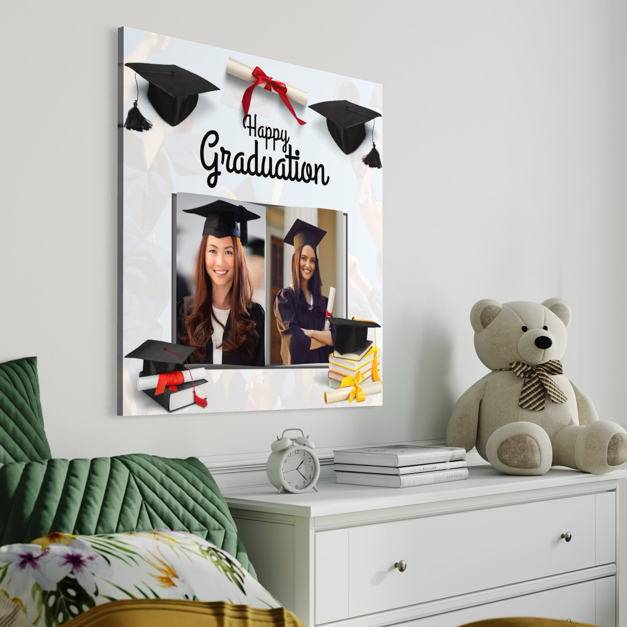 Tablou canvas decorativ cu canvas cu tema absolvire si doua portrete