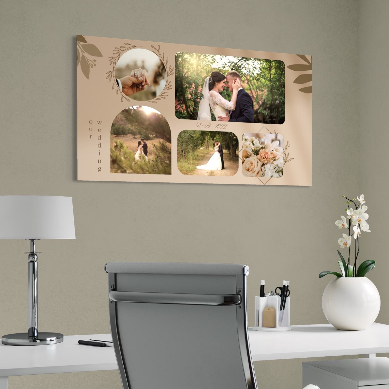 Imagine cu tablou canvas personalizat cu fotografii de nunta, tiparita pe panza canvas