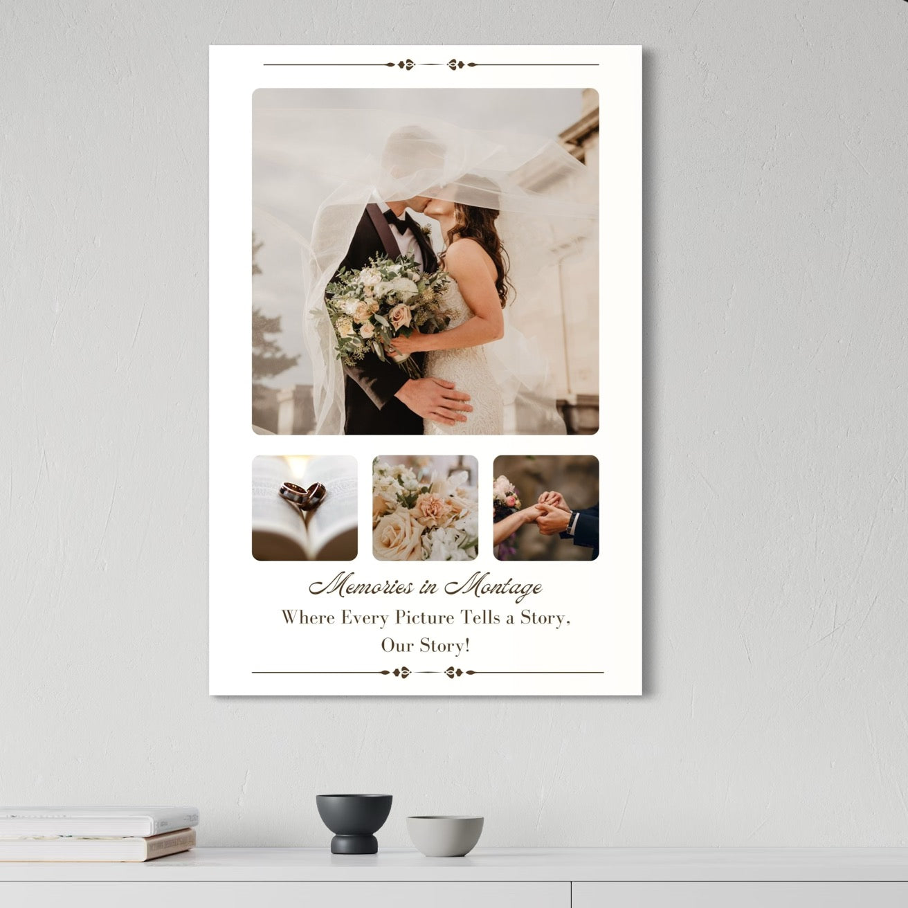 Tablou canvas decorativ cu tablou personalizat cu colaj foto de nunta