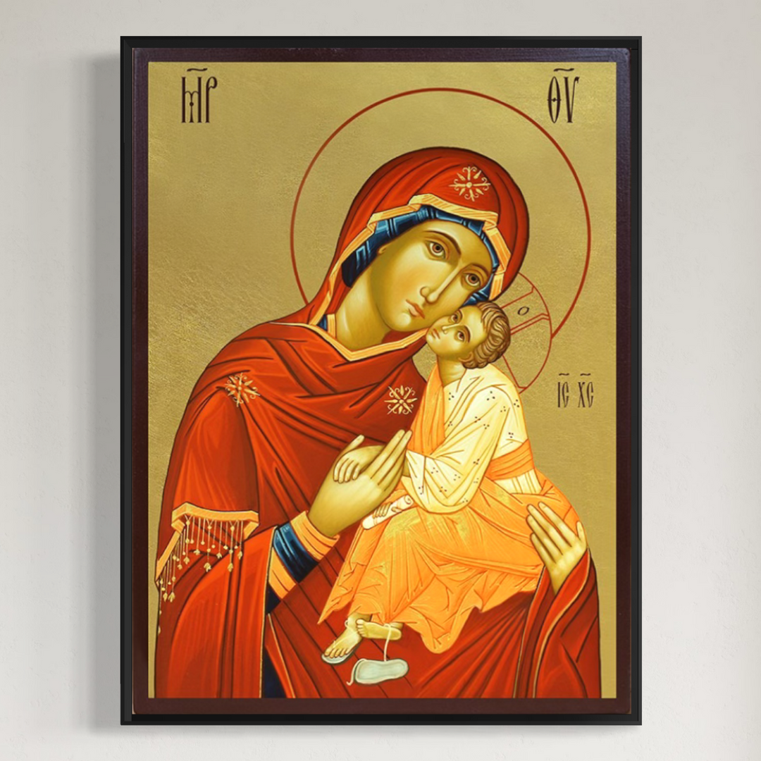 Tablou canvas cu icoana pictata cu fecioara maria si pruncul