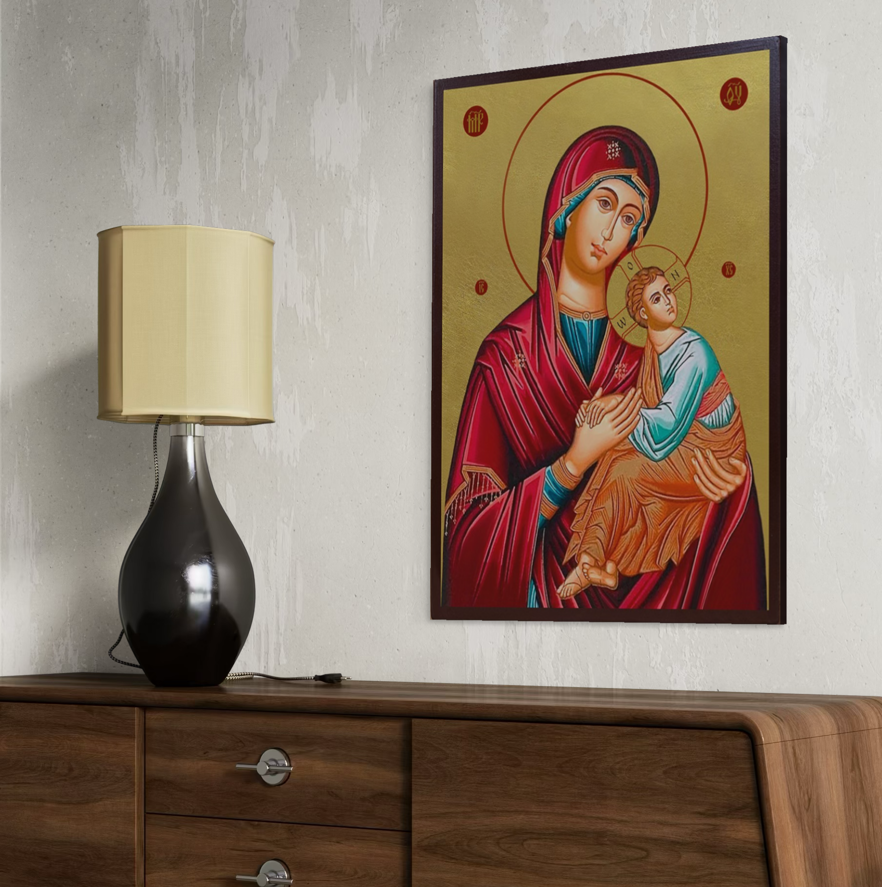 Tablou canvas cu icoana ortodoxa cu maica domnului si pruncul