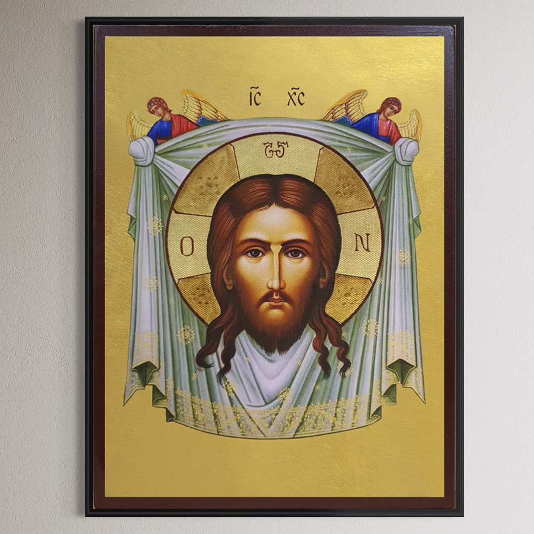Tablou canvas cu icoana cu portretul mantuitorului pe fundal auriu