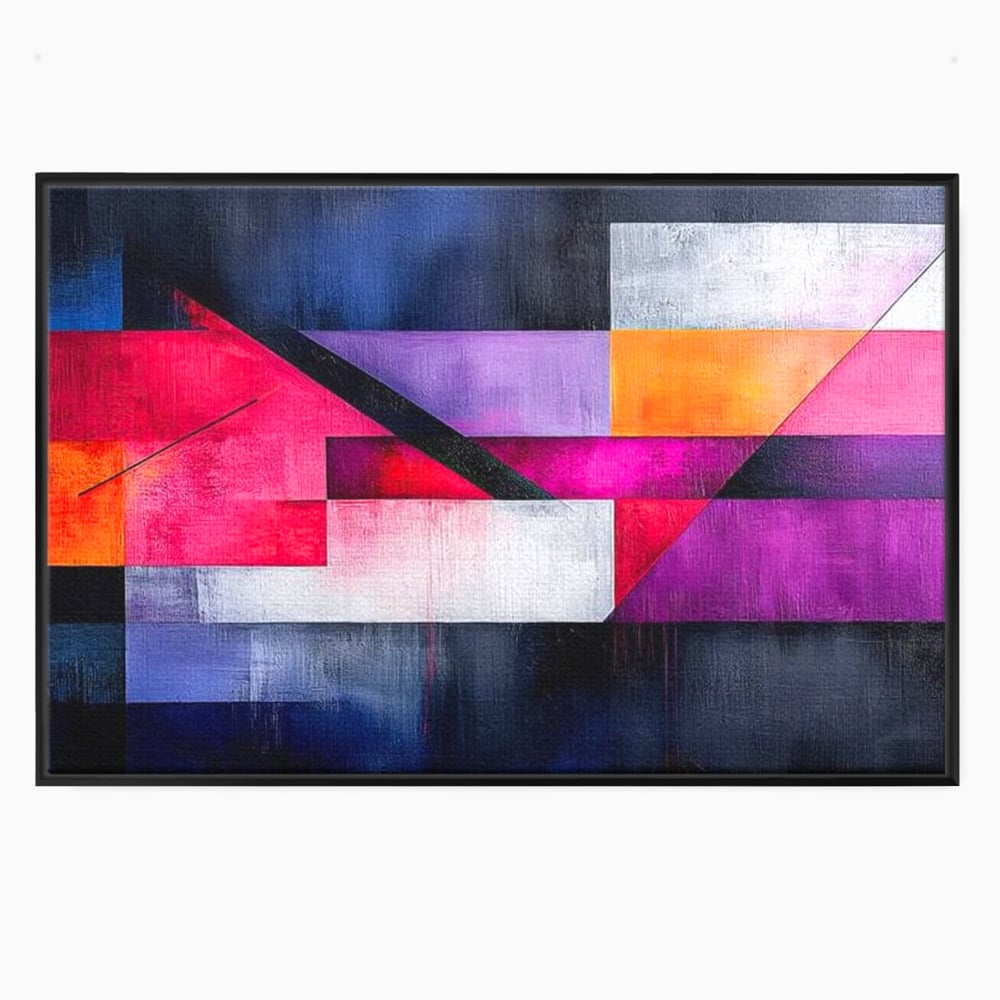 Tablou canvas cu tablou canvas cu compozitie geometrica abstracta, in rama de aluminiu negru