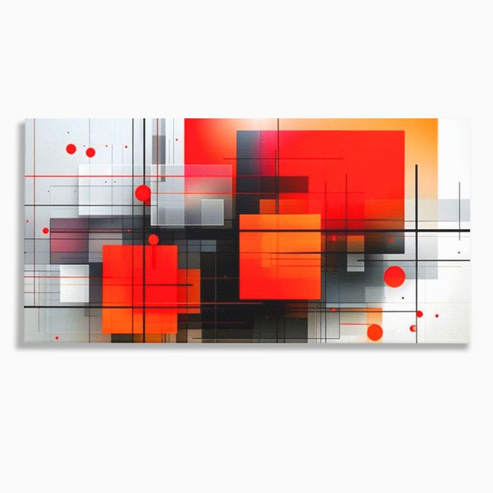 Tablou canvas cu ilustratie geometrica abstracta cu patrate, fara rama, pe sasiu de lemn