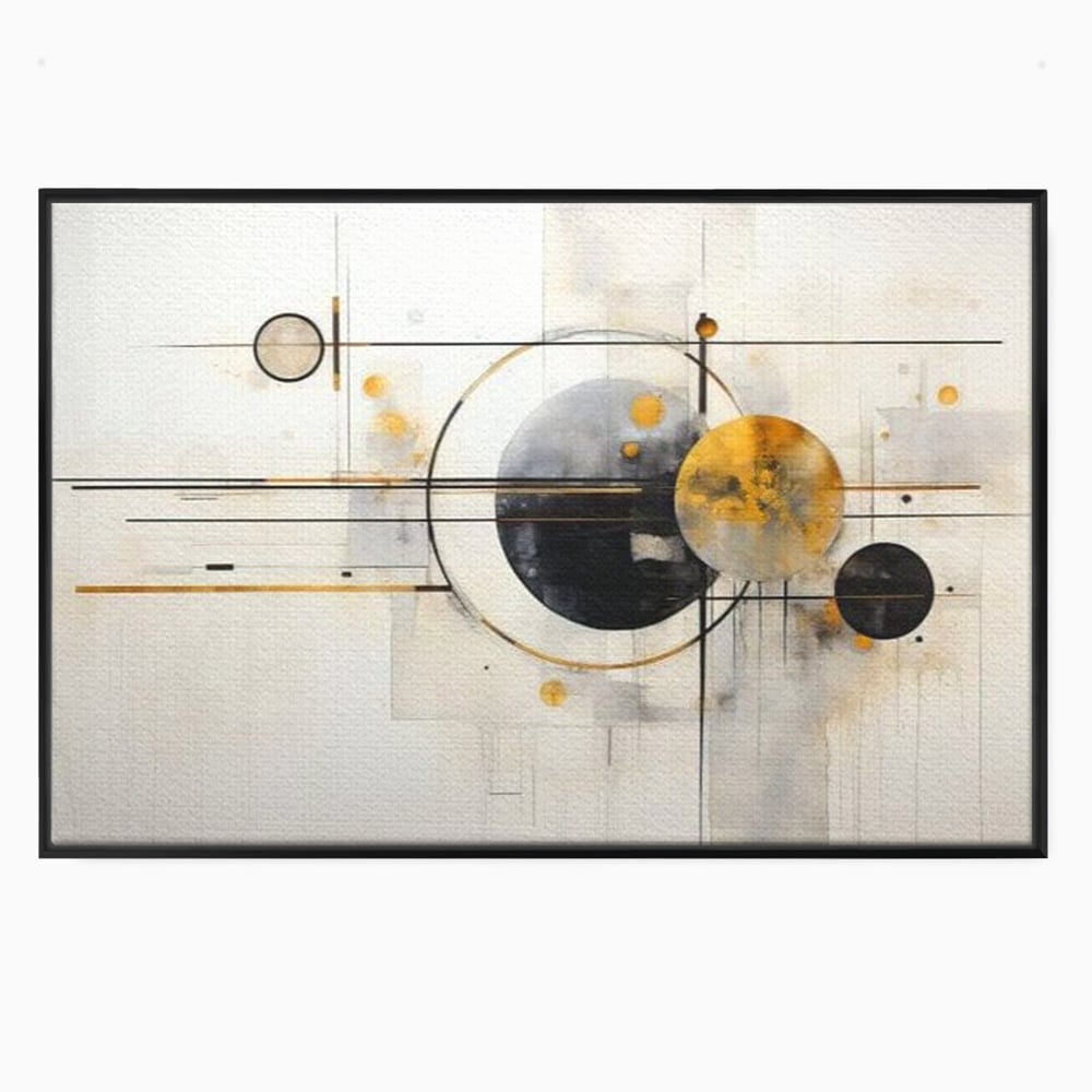 Tablou canvas cu pictura abstracta cu forme geometrice, in rama de aluminiu negru