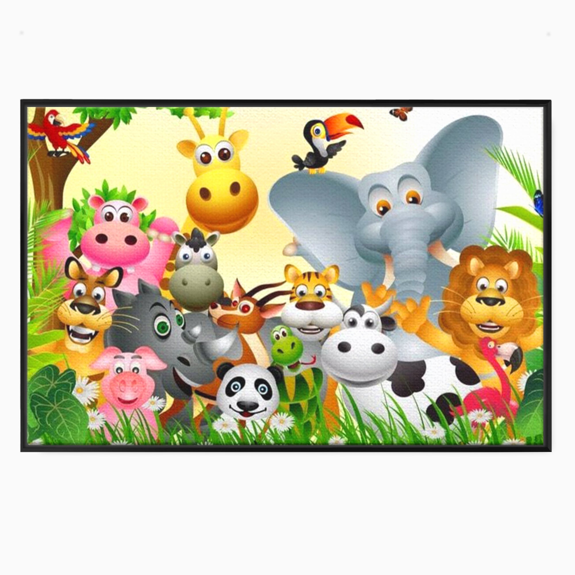 Tablou canvas cu tablou canvas cu animale din jungla, in rama de aluminiu negru