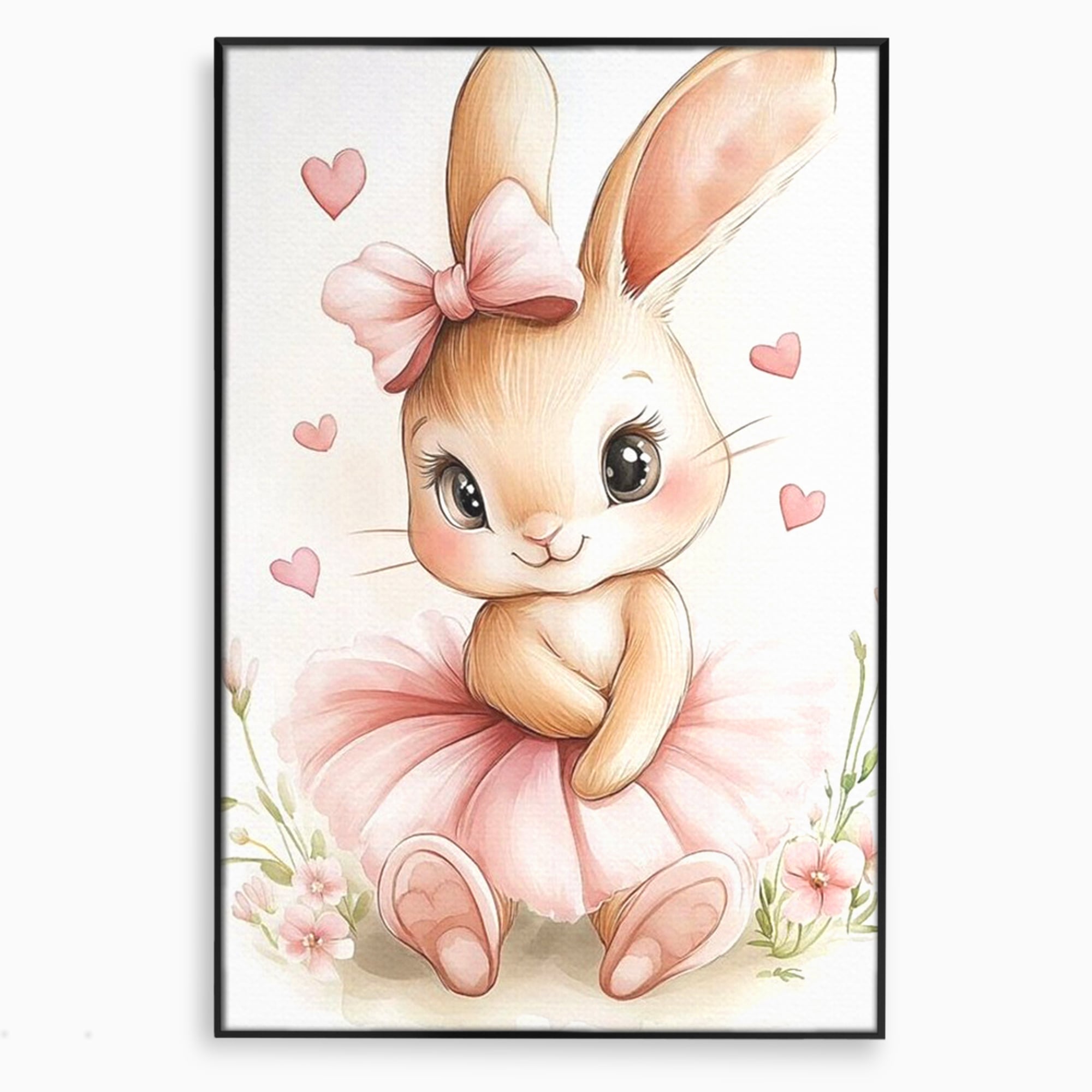 Tablou canvas cu ilustratie cu iepuras balerina, in rama de aluminiu negru