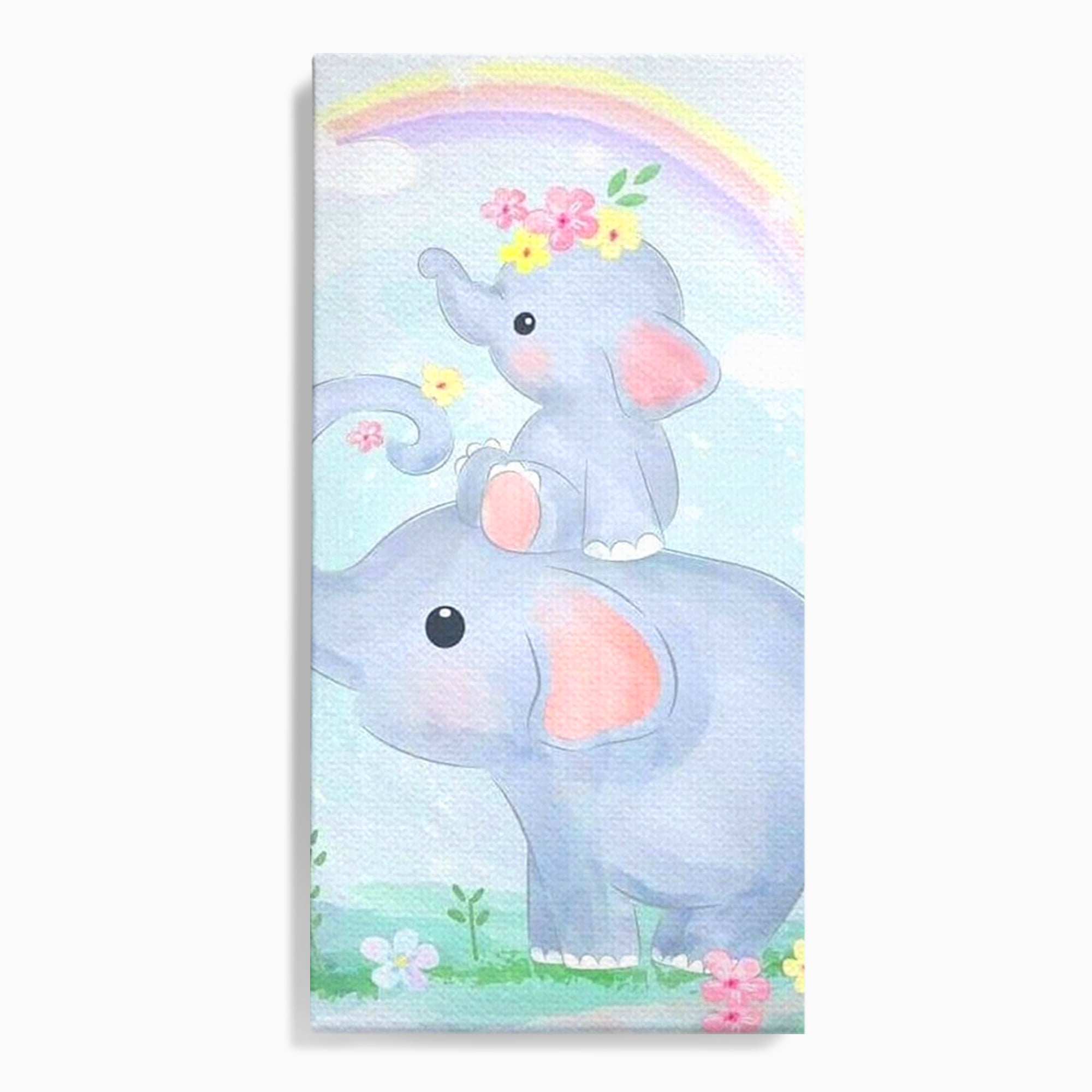 Tablou canvas cu tablou canvas cu elefanti pastelati, fara rama, pe sasiu de lemn