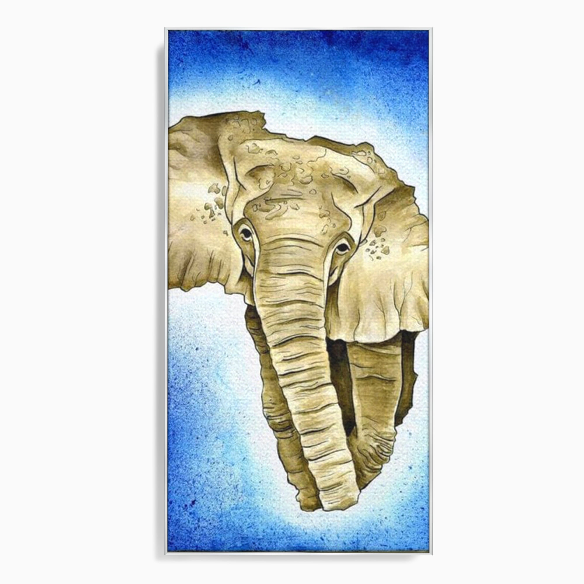 Tablou canvas cu tablou canvas cu cap de elefant, in rama de aluminiu argintiu