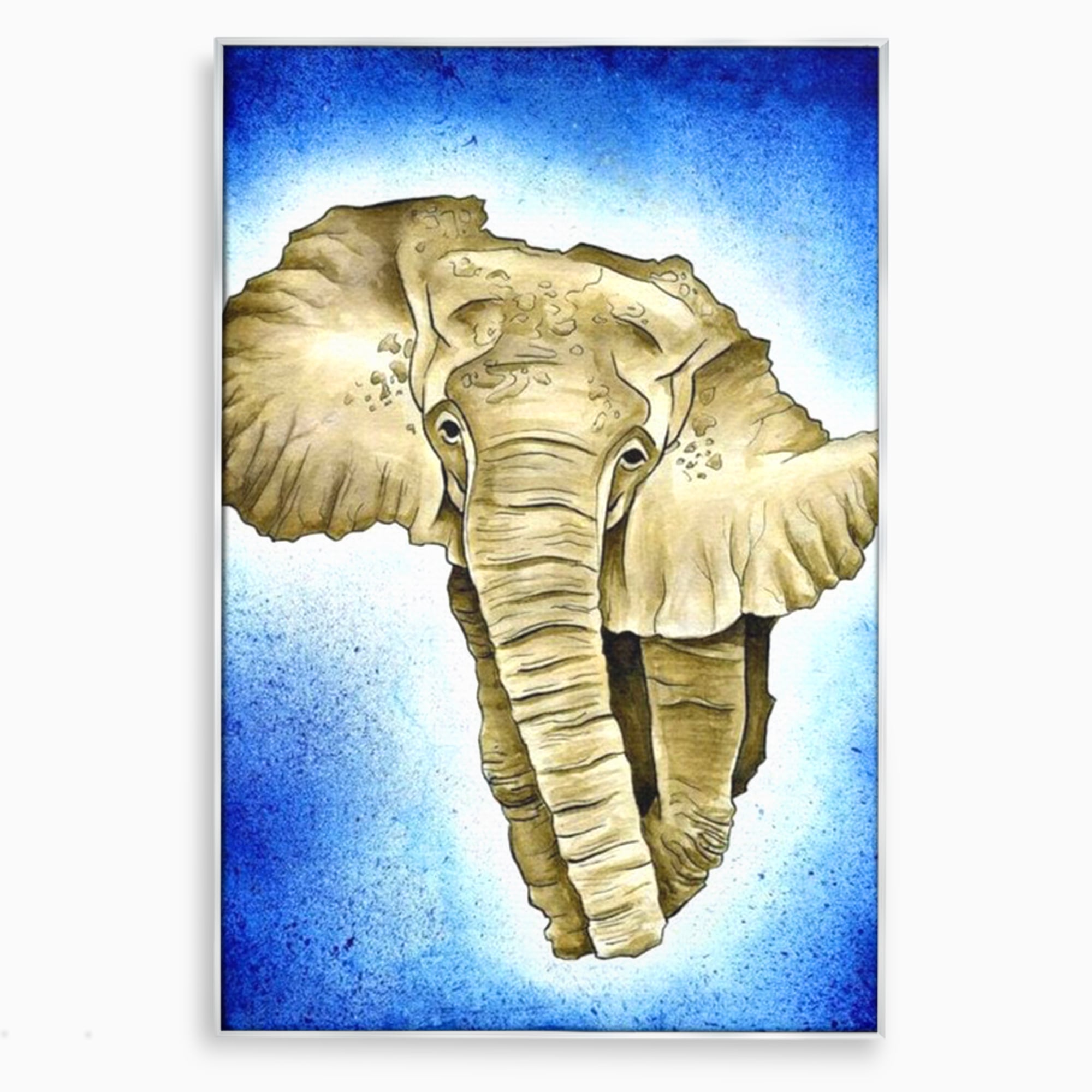Tablou canvas cu tablou canvas cu cap de elefant, in rama de aluminiu argintiu