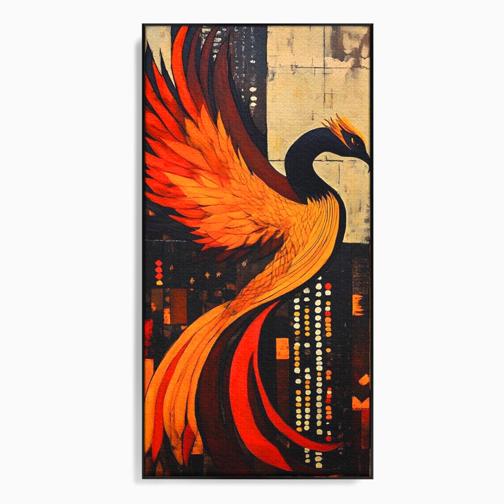 Tablou canvas cu tablou canvas cu pasarea phoenix, in rama de aluminiu negru