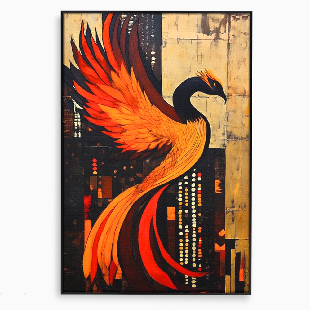 Tablou canvas cu tablou canvas cu pasarea phoenix, in rama de aluminiu negru