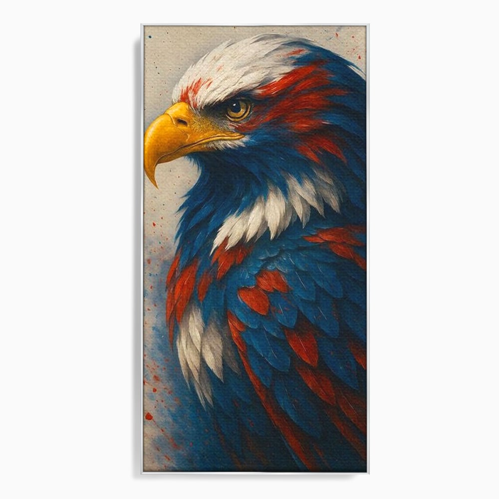Tablou canvas cu tablou canvas cu vultur american pictat, in rama de aluminiu argintiu