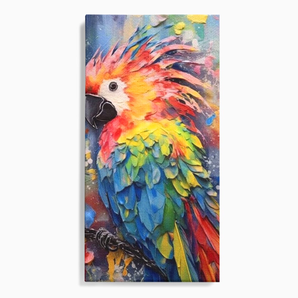 Tablou canvas cu tablou canvas cu papagal colorat, fara rama, pe sasiu de lemn