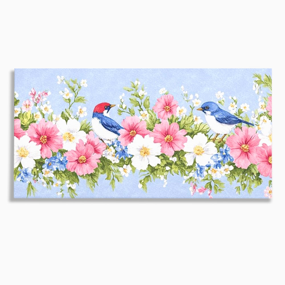 Tablou canvas cu tablou canvas cu pasari si flori pastel, fara rama, pe sasiu de lemn