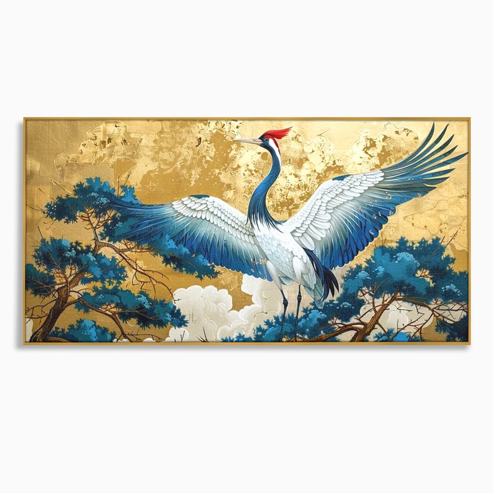 Tablou canvas cu tablou canvas cu cocor japonez, in rama de aluminiu auriu