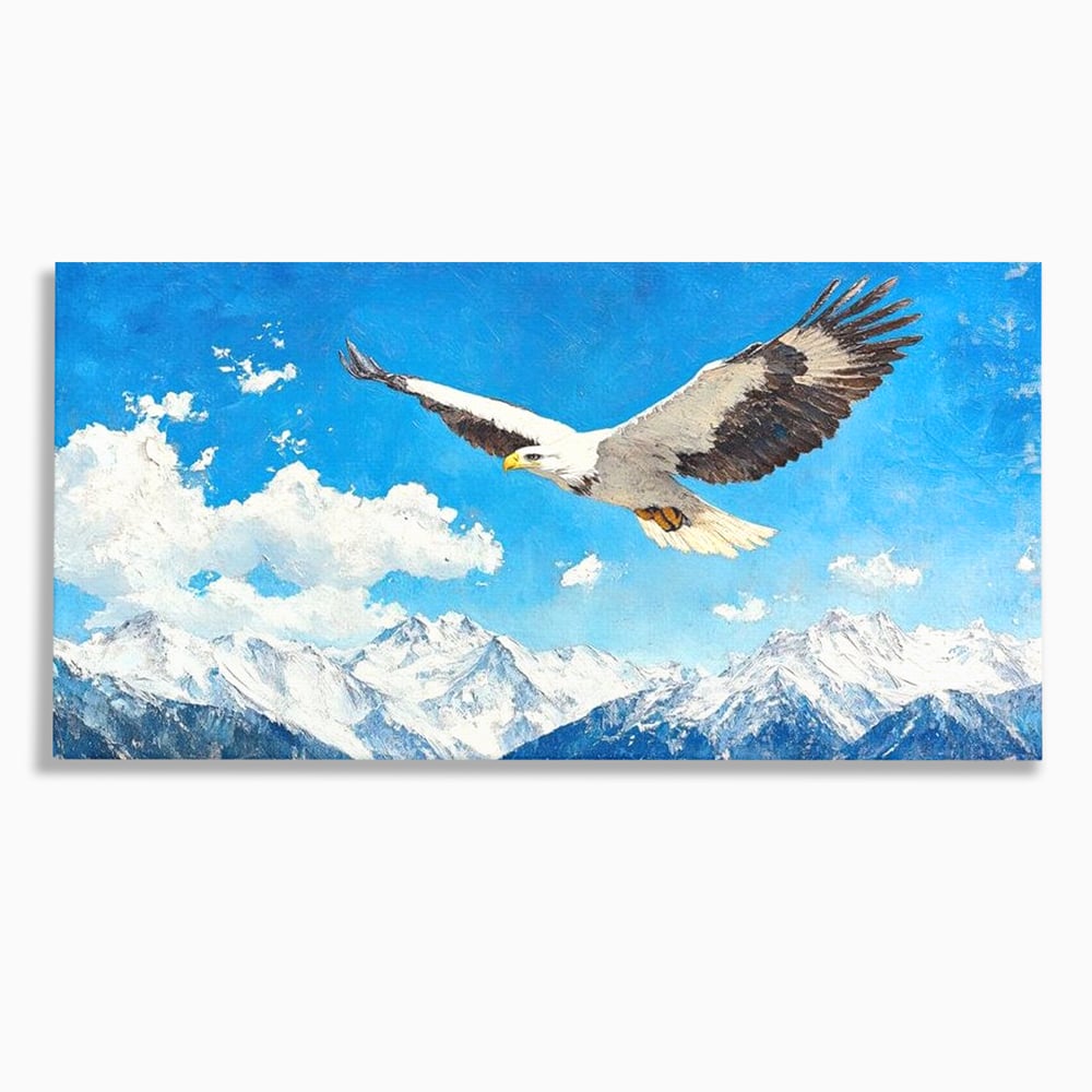 Tablou canvas cu tablou canvas cu vultur in zbor deasupra muntilor, fara rama, pe sasiu de lemn