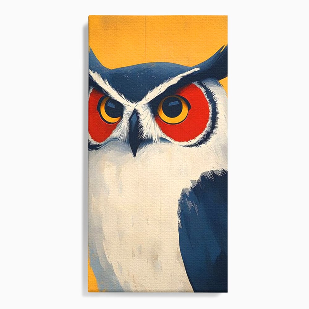 Tablou canvas cu tablou canvas cu bufnita stilizata, fara rama, pe sasiu de lemn
