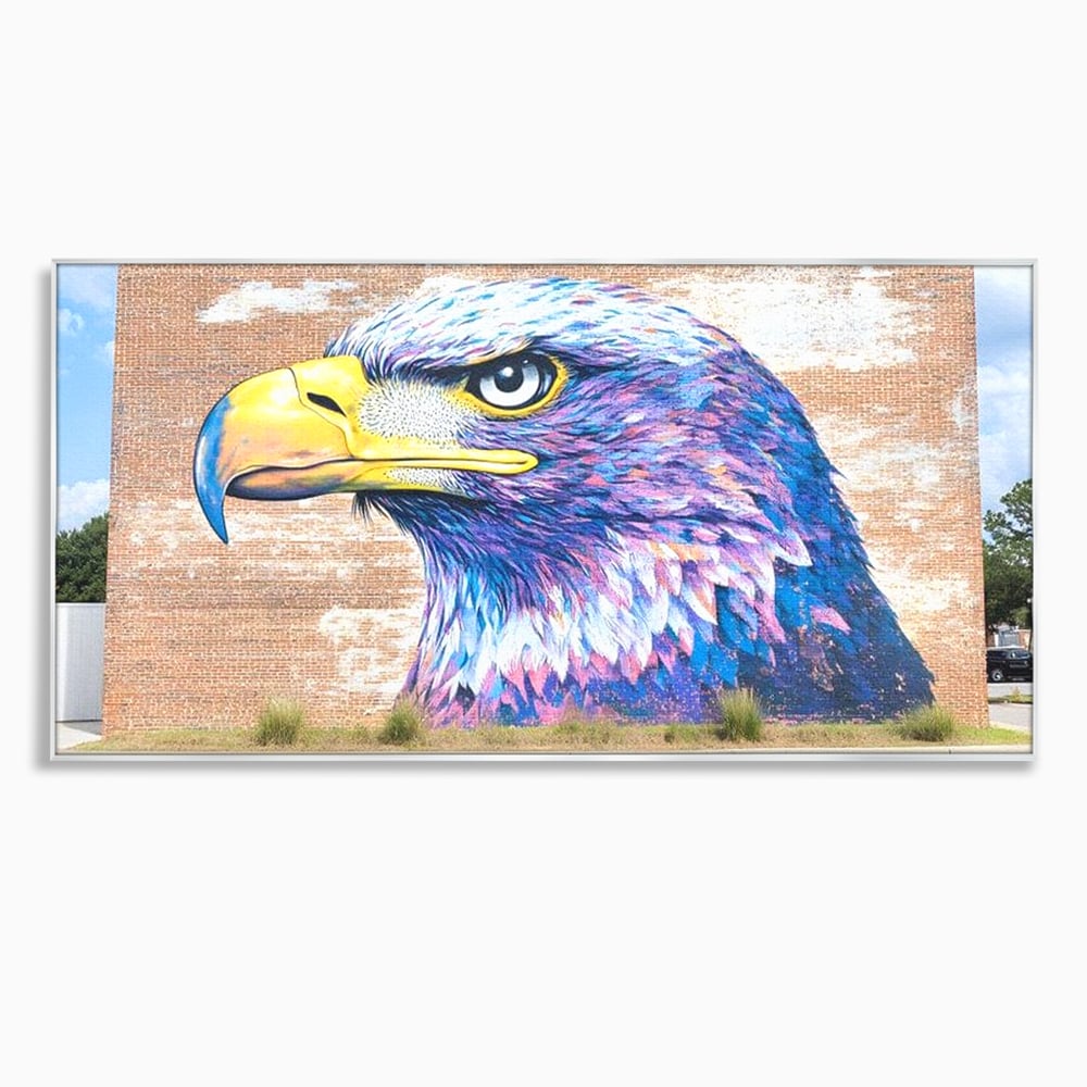 Tablou canvas cu tablou canvas cu vultur graffitti pe zid de caramida, in rama de aluminiu argintiu