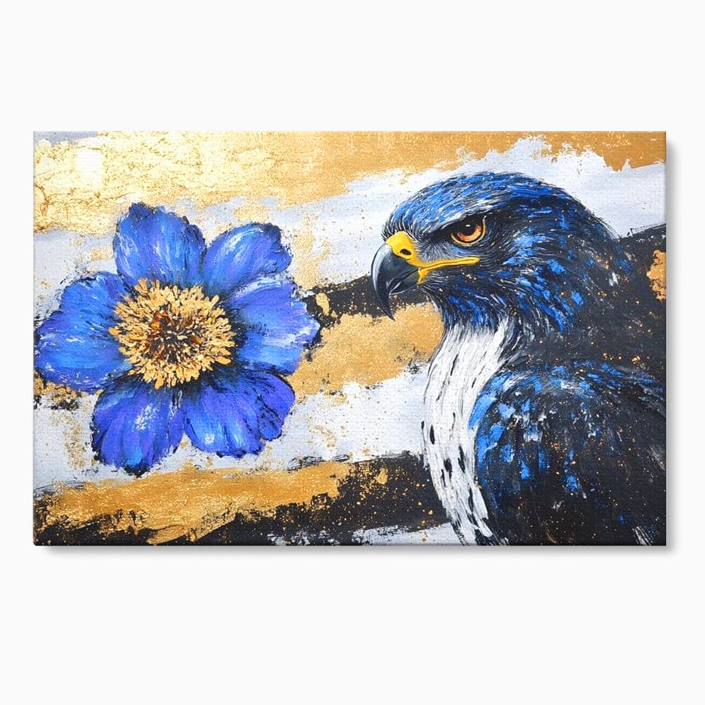 Tablou canvas cu pictura canvas cu soim si floare, fara rama, pe sasiu de lemn