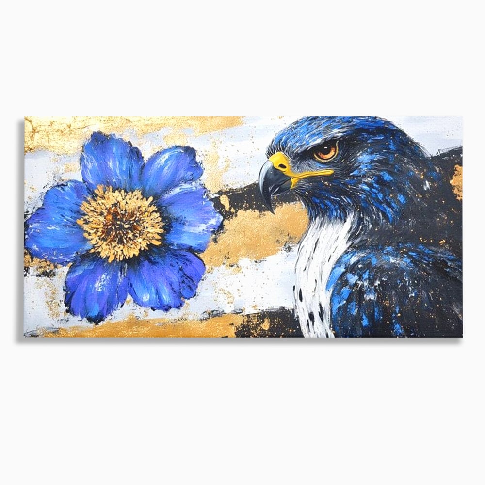 Tablou canvas cu pictura canvas cu soim si floare, fara rama, pe sasiu de lemn