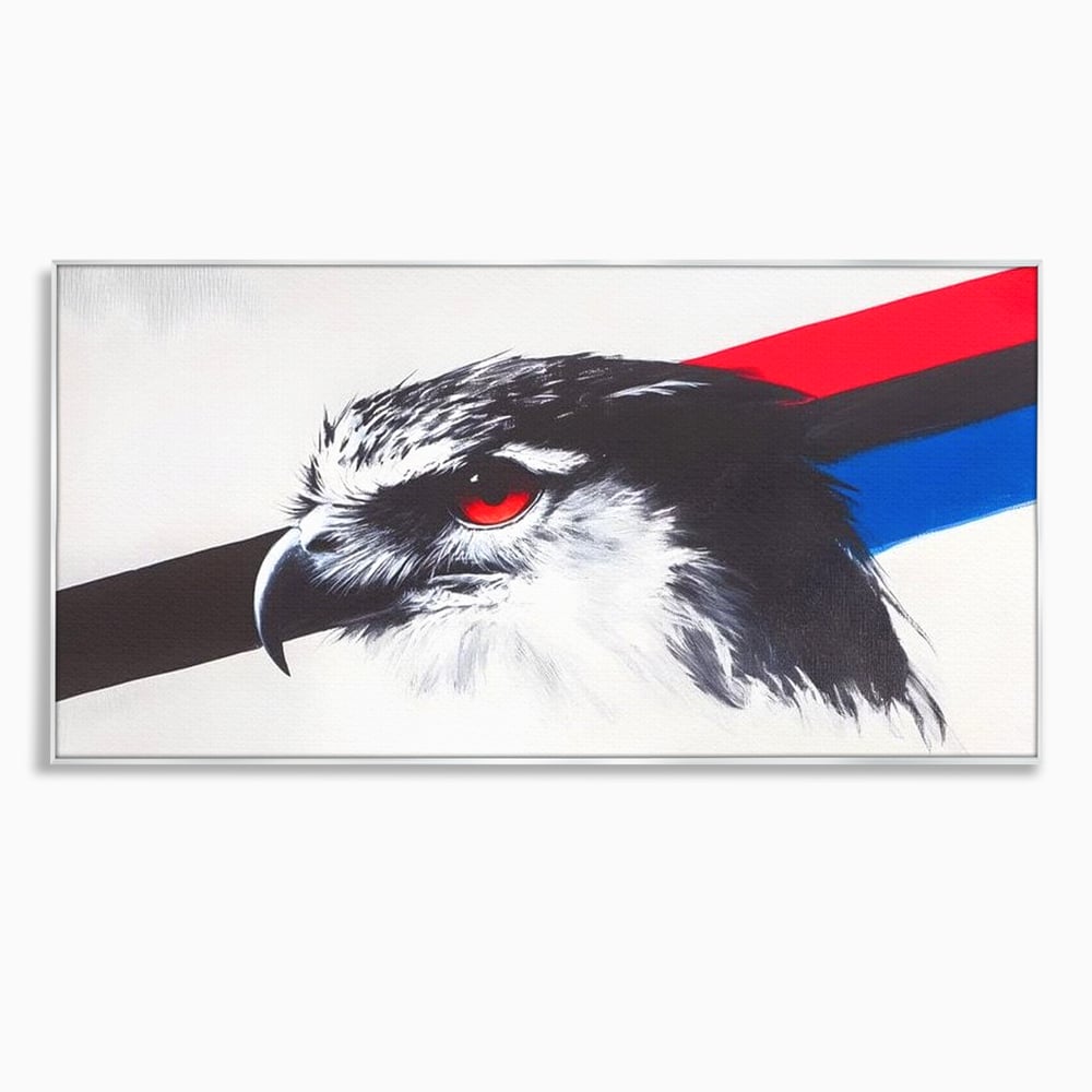 Tablou canvas cu tablou canvas cu vultur si ochi rosu, in rama de aluminiu argintiu