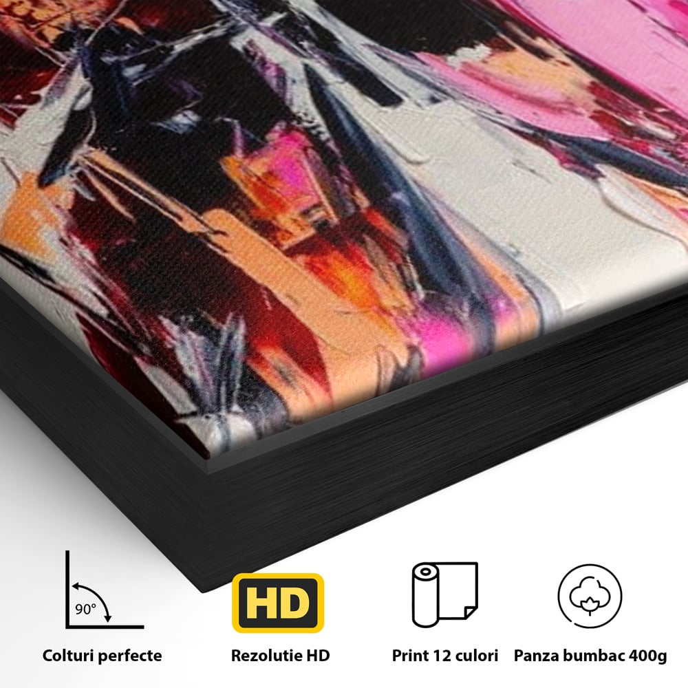 Detaliu al suprafetei: tablou canvas cu fluture in stil graffiti, in rama de aluminiu negru