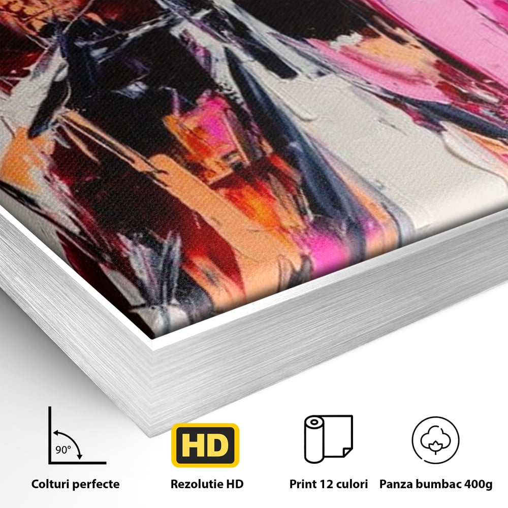 Detaliu al suprafetei: tablou canvas cu fluture in stil graffiti, in rama de aluminiu argintiu