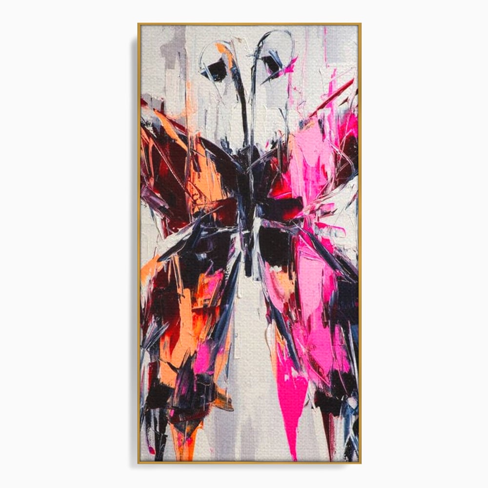 Tablou canvas cu tablou canvas cu fluture in stil graffiti, in rama de aluminiu auriu