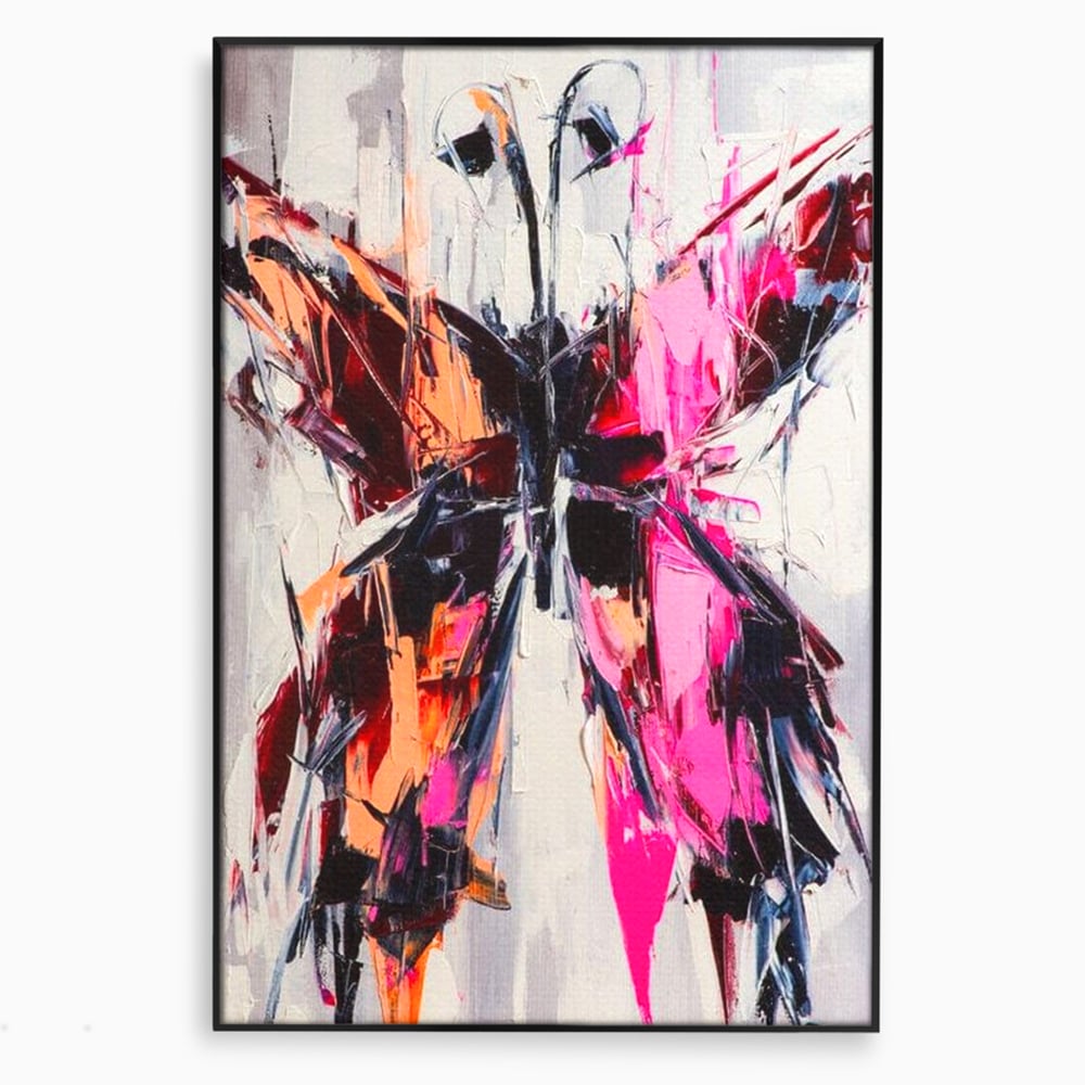 Tablou canvas cu tablou canvas cu fluture in stil graffiti, in rama de aluminiu negru