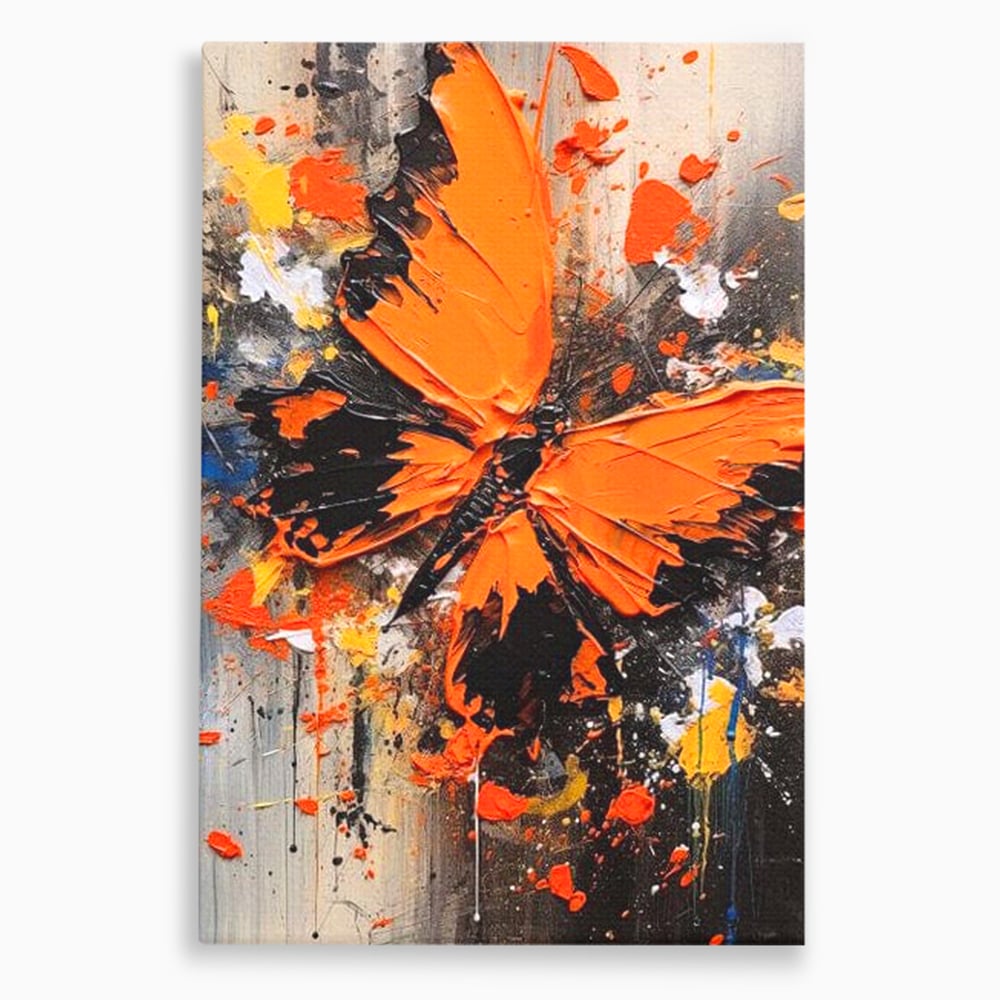 Tablou canvas cu tablou canvas cu fluture portocaliu pe fundal antracit, fara rama, pe sasiu de lemn