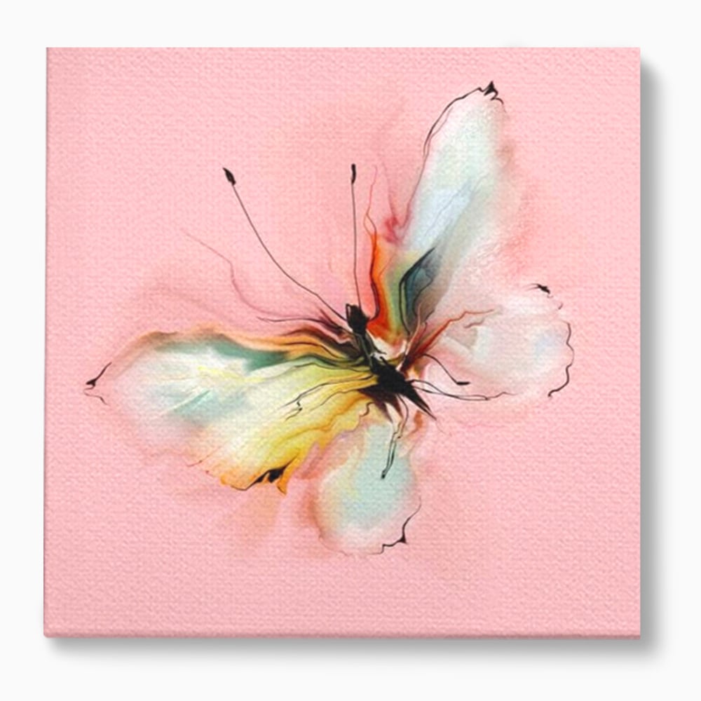 Tablou canvas cu tablou canvas cu fluture in pastel, fara rama, pe sasiu de lemn