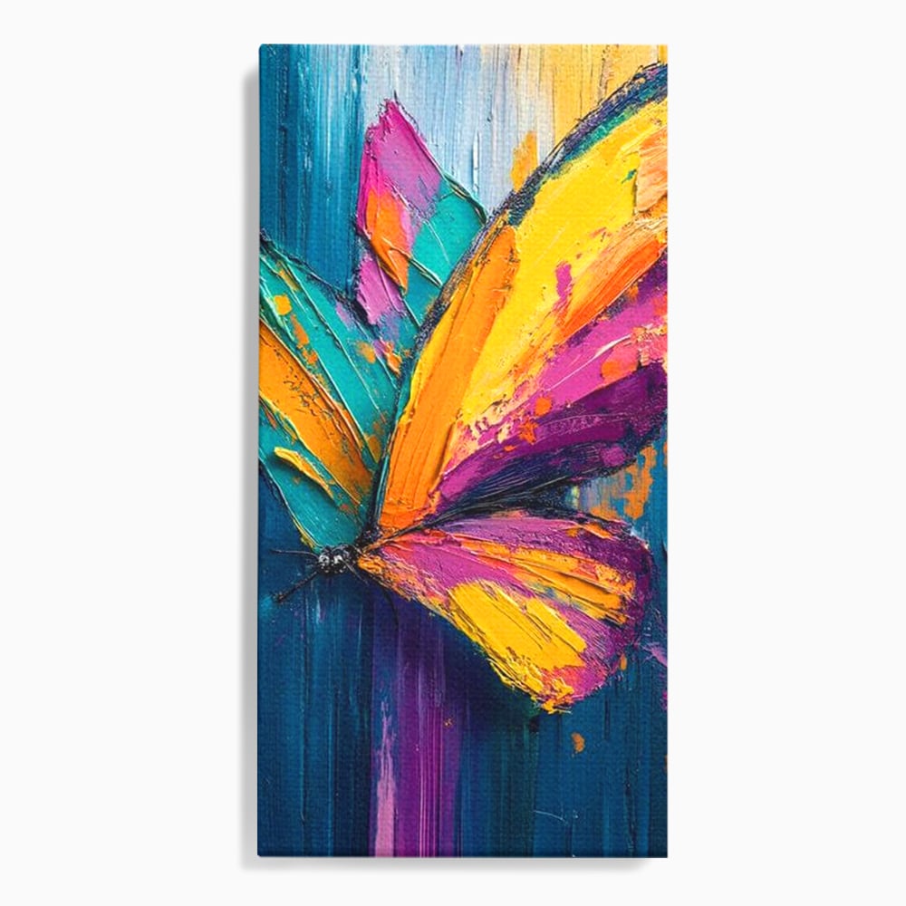 Tablou canvas cu pictura canvas cu fluture colorat, fara rama, pe sasiu de lemn