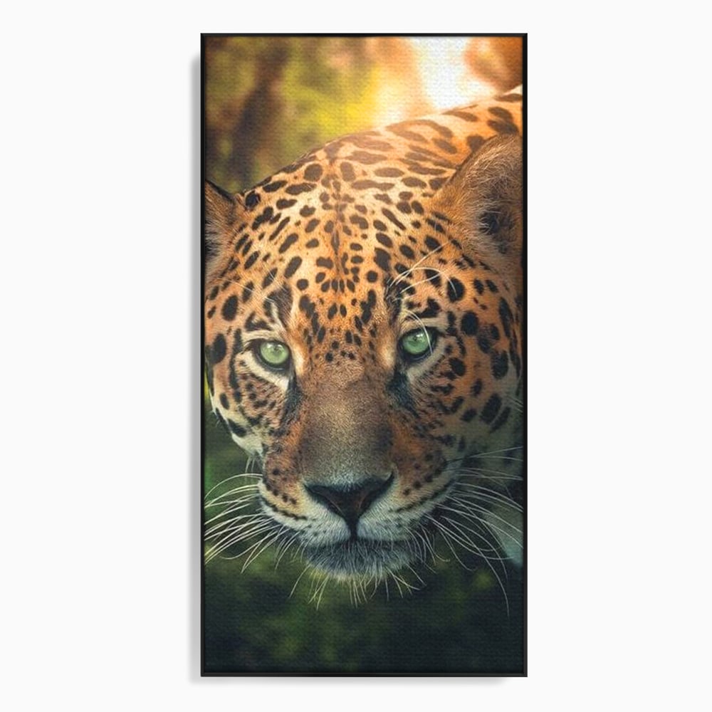 Tablou canvas cu tablou canvas cu jaguar din jungla, in rama de aluminiu negru