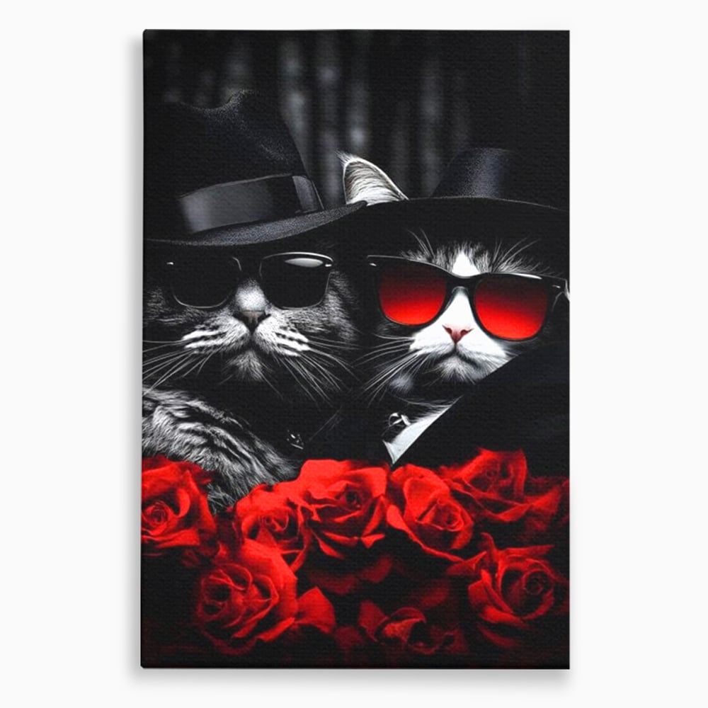 Tablou canvas cu tablou canvas cu pisici gangster, fara rama, pe sasiu de lemn