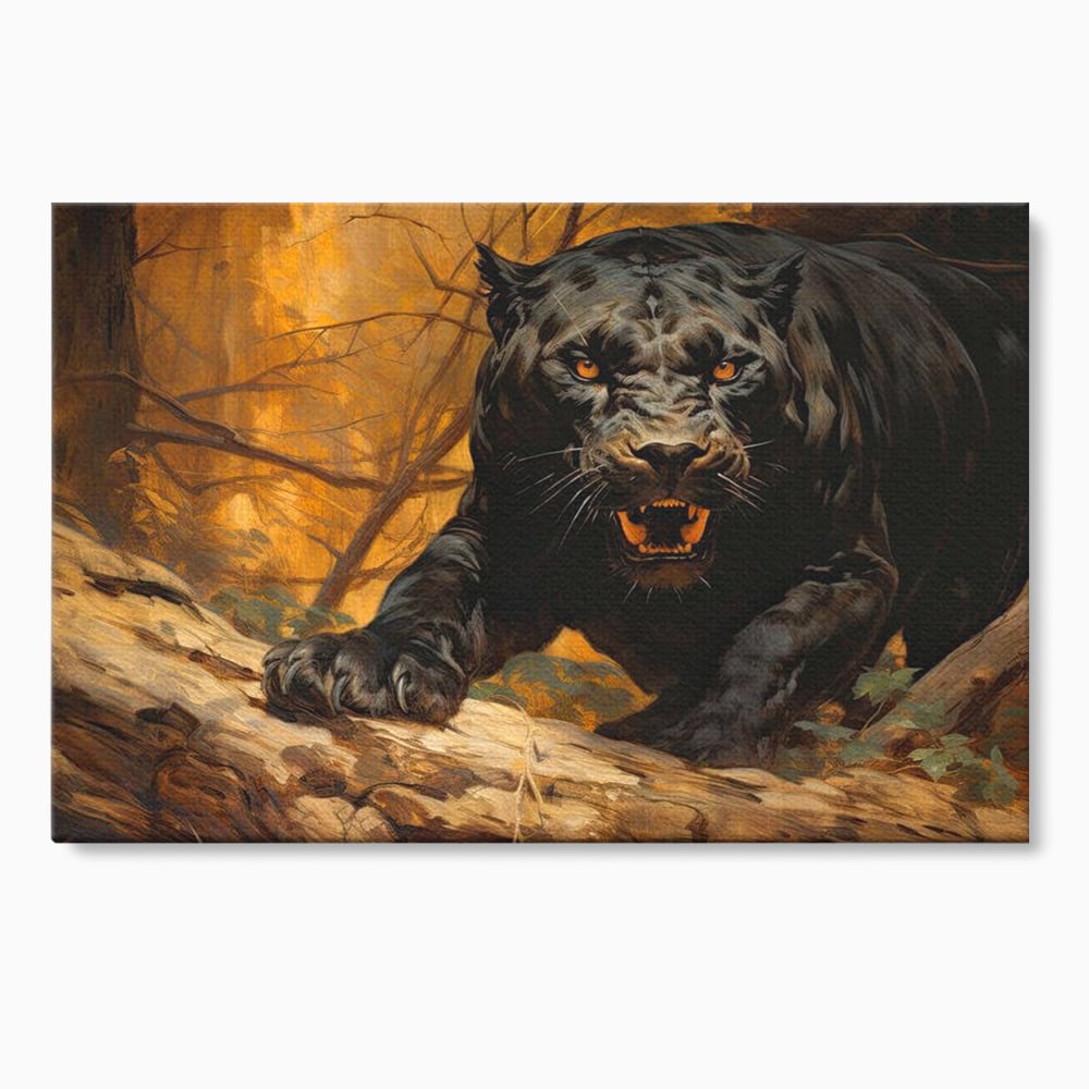 Tablou canvas cu tablou canvas cu pantera neagra furioasa, fara rama, pe sasiu de lemn