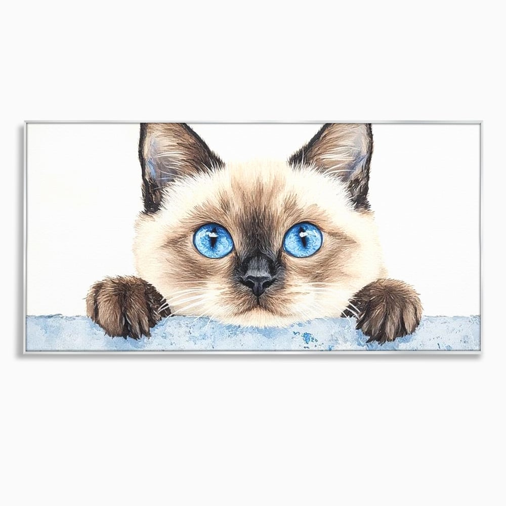 Tablou canvas cu tablou canvas cu pisica siameza si ochi albastrii, in rama de aluminiu argintiu