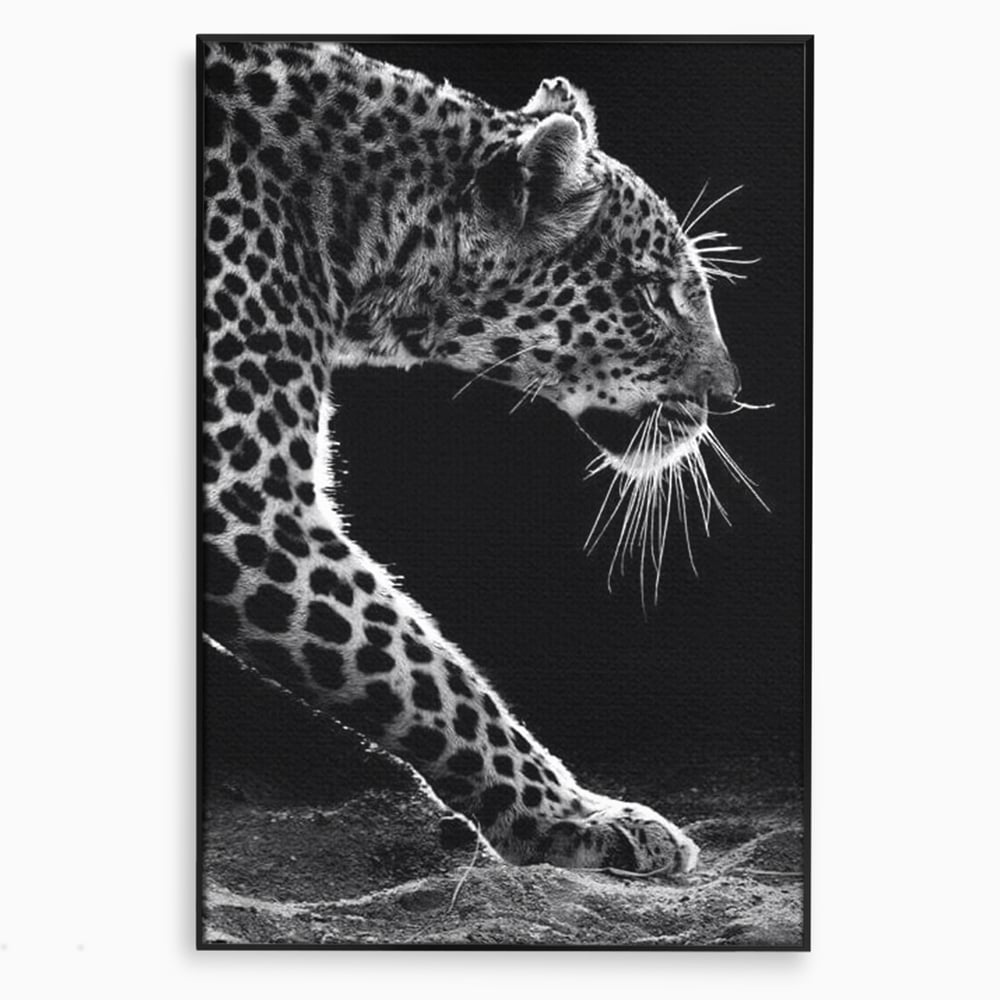Tablou canvas cu tablou canvas cu leopard in profil, in rama de aluminiu negru