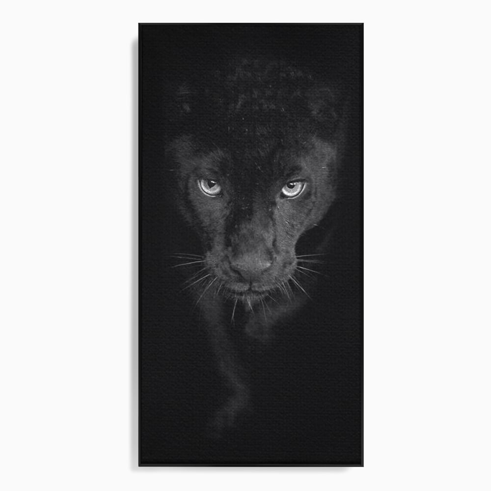 Tablou canvas cu tablou canvas cu pantera neagra, in rama de aluminiu negru