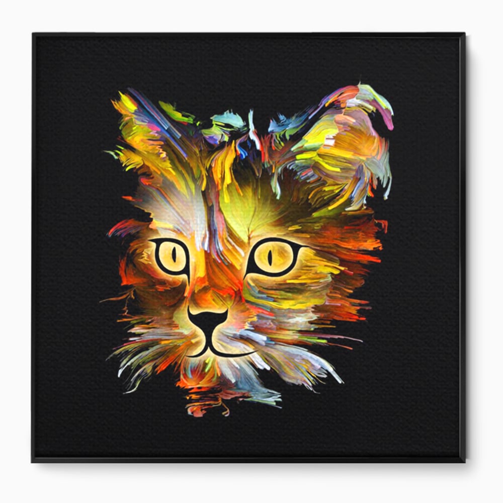 Tablou canvas cu tablou canvas cu pisica abstracta, in rama de aluminiu negru