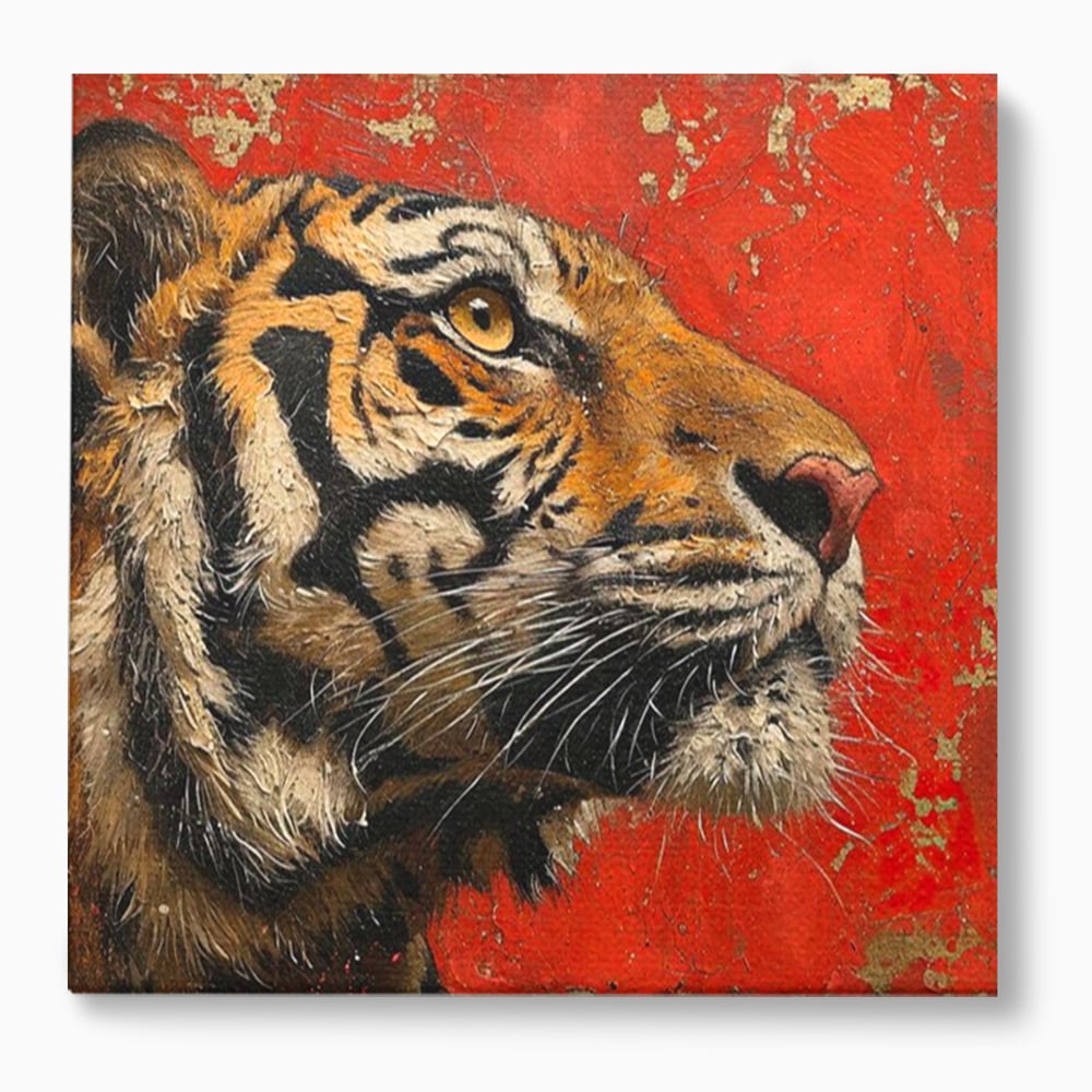 Tablou canvas cu tablou canvas cu pictura de tigru, fara rama, pe sasiu de lemn