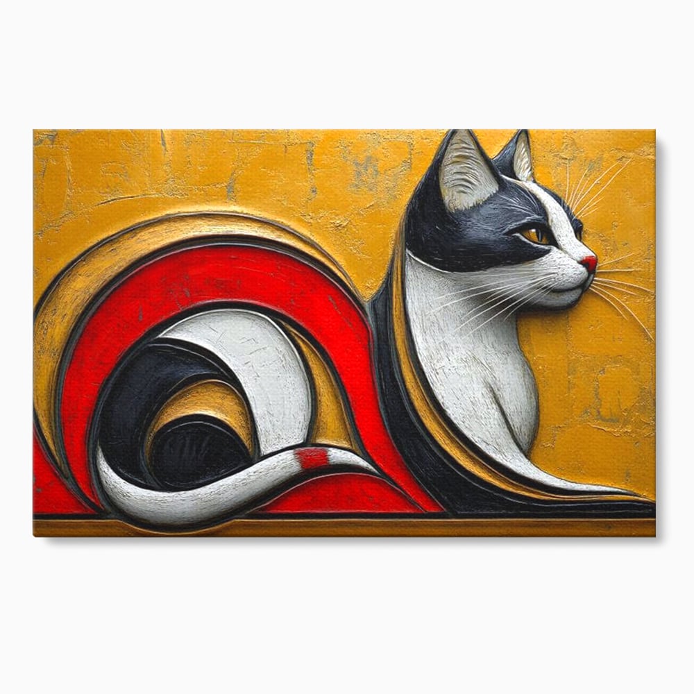 Tablou canvas cu tablou canvas cu pisica stilizata in profil, fara rama, pe sasiu de lemn