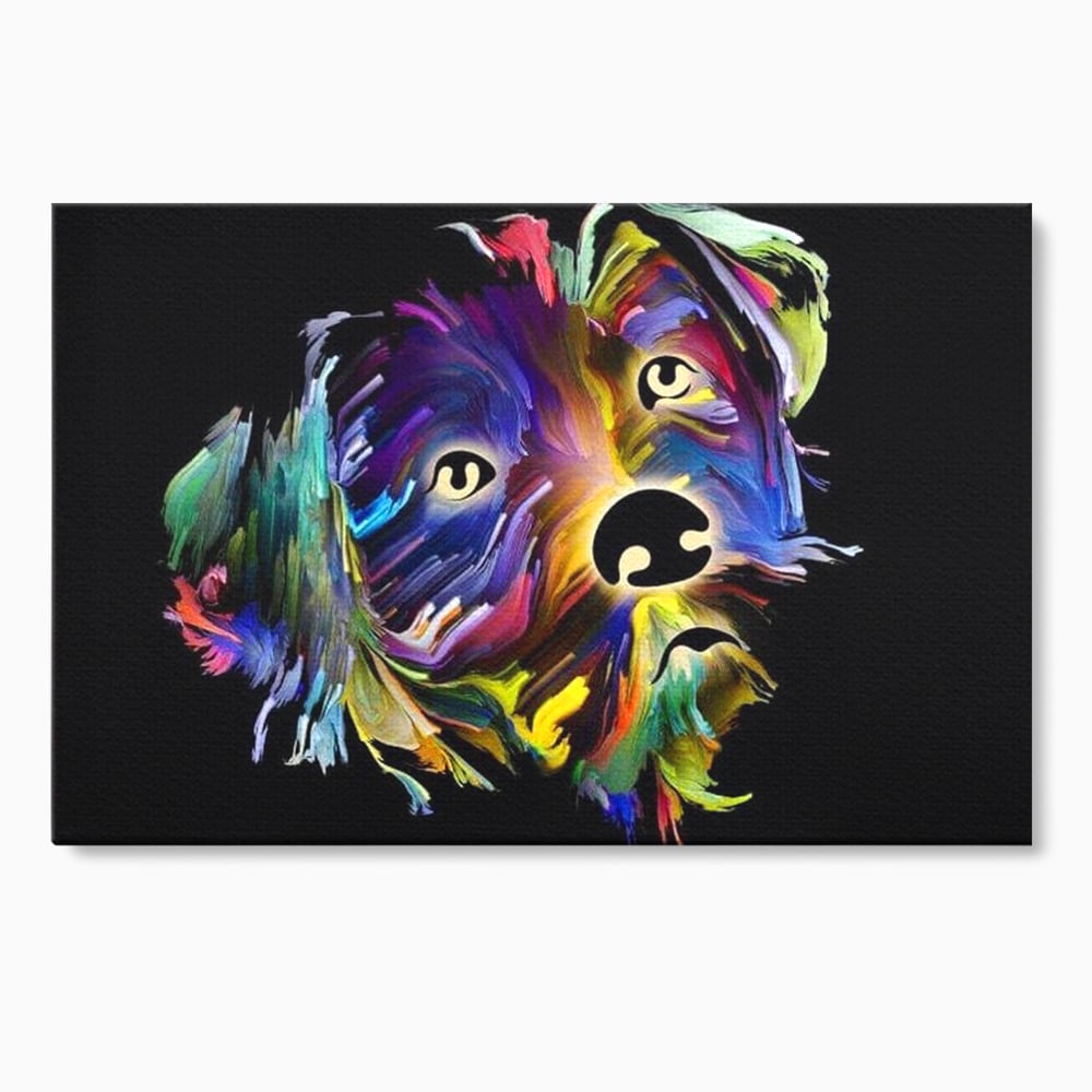 Tablou canvas cu tablou canvas cu un catel multicolor, fara rama, pe sasiu de lemn