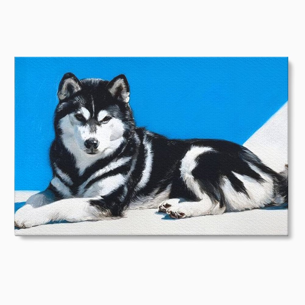 Tablou canvas cu tablou canvas cu husky alb-negru, fara rama, pe sasiu de lemn