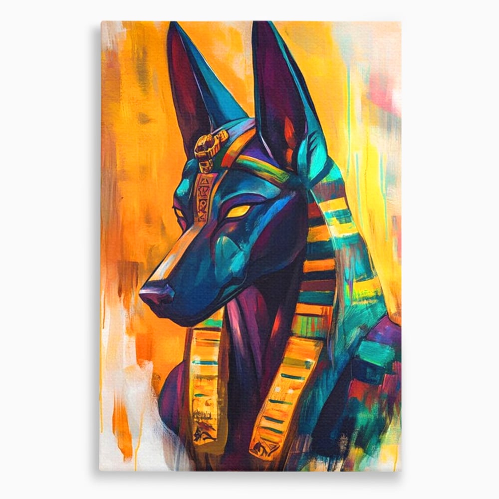 Tablou canvas cu tablou canvas cu zeul egiptean anubis, fara rama, pe sasiu de lemn