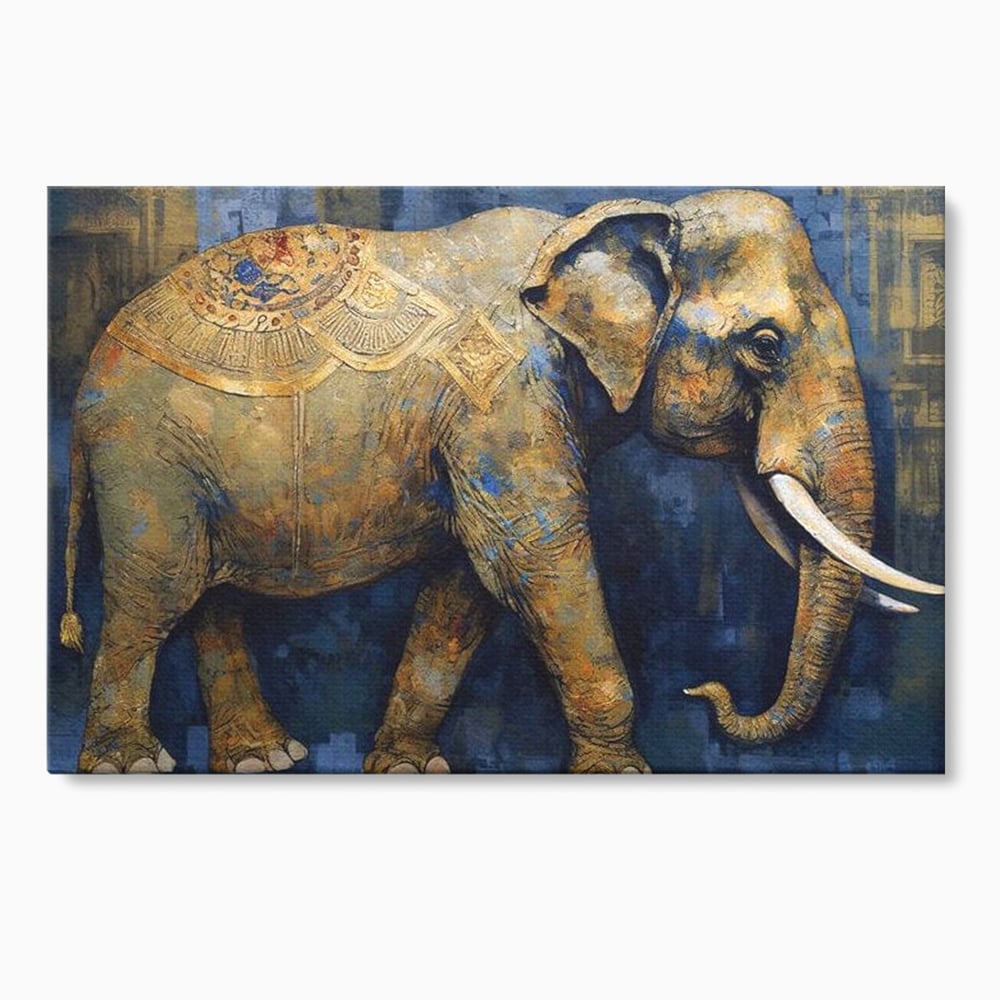 Tablou canvas cu tablou canvas cu pictura de elefant auriu, fara rama, pe sasiu de lemn