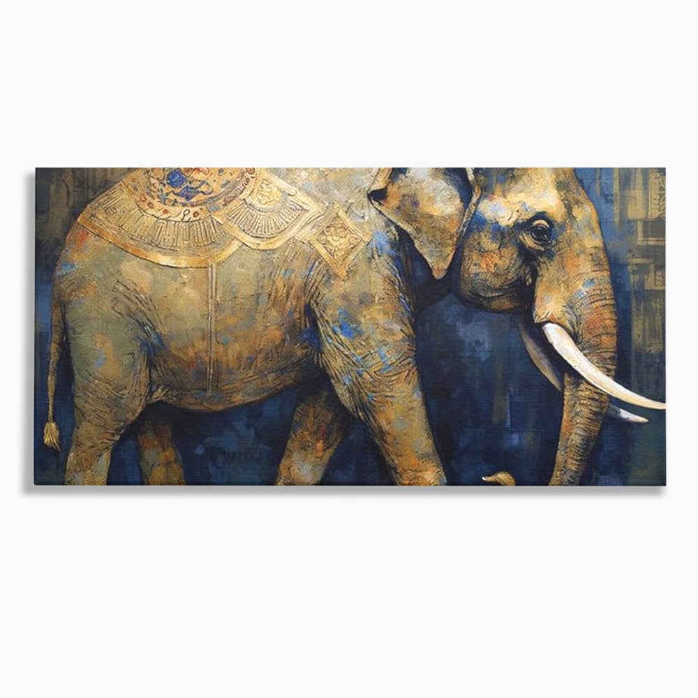 Tablou canvas cu tablou canvas cu pictura de elefant auriu, fara rama, pe sasiu de lemn