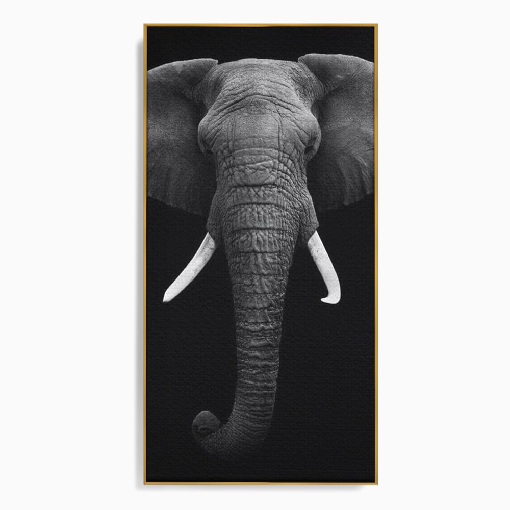Tablou canvas cu tablou canvas cu cap de elefant, in rama de aluminiu auriu