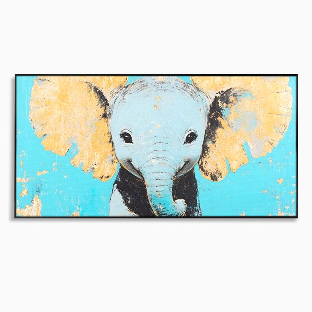 Tablou canvas cu tablou canvas cu un pui de elefant, in rama de aluminiu negru